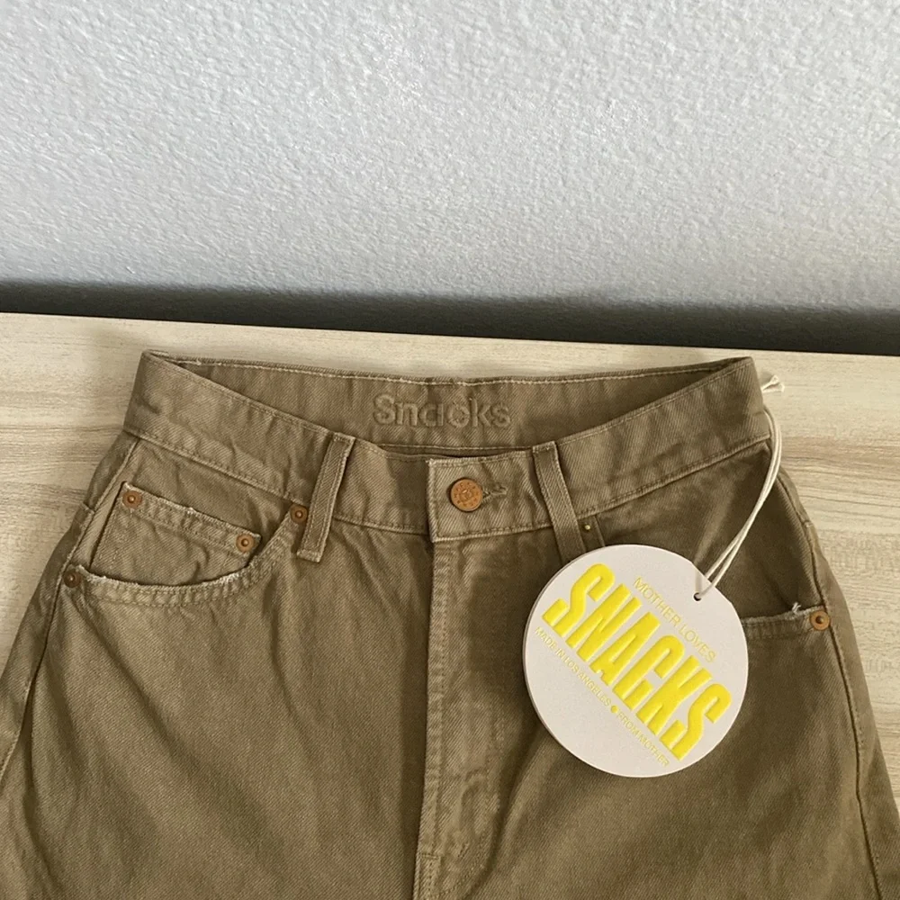 Mother Snacks High Waisted Double Stack Ankle Straight Leg Jeans Army Green 25 - Picture 5 of 14